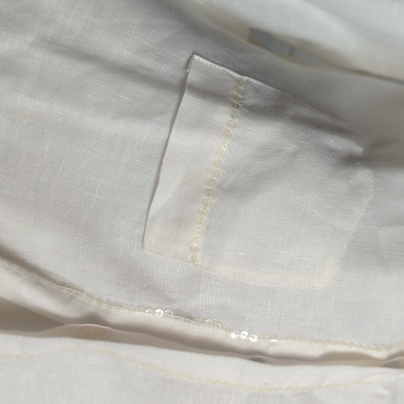 vtg 100% Linen White Button Down Lightweight Casual Shirt Tonal Sequins Sz 4 - Picture 4 of 9